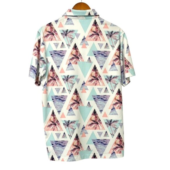 Bad Birdie Cali Polo Shirt Golf Men's Size M Multicolor Geometric Palm Tropical - Picture 4 of 7